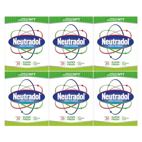 Neutradol Slow Release Gel, Air Freshener and Odour Eliminator, No Plug or Spray Needed, Super Fresh, Multipack of 6 x 135g