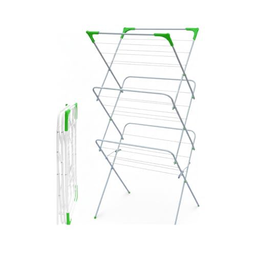 Big Brands Direct 3-Tier Folding Clothes Airer, Indoor Outdoor Laundry Drying Rack with Non-Slip Feet, Corner Hanger Spaces, Lightweight Space Saving Design