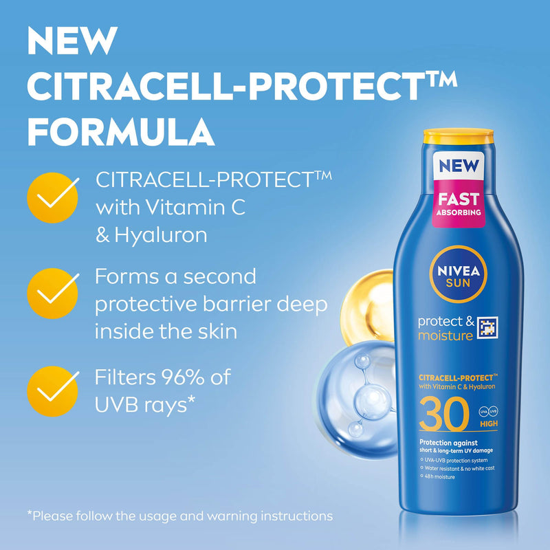 NIVEA SUN Protect & Moisture Sun Lotion SPF 20 Suncream with Vitamin E Provides 48 Hour Moisture and Immediate UVA & UVB Protection