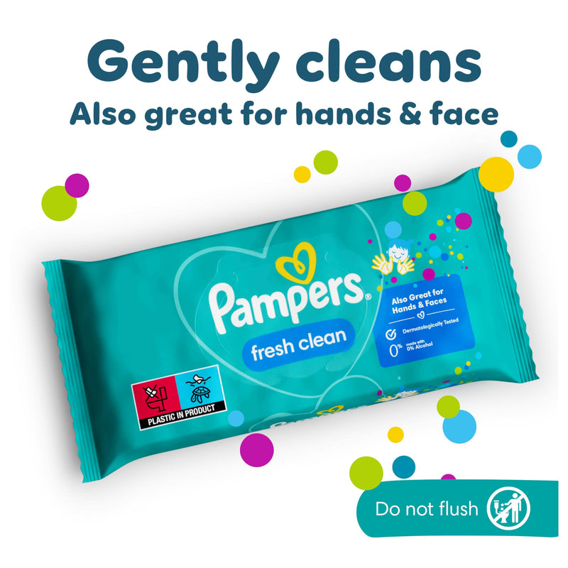 Pampers Fresh Clean Baby Wipes 15 Packs of 80 Wipes Equals to 1200 Baby Wet Wipes, Also Great for Hands and Faces