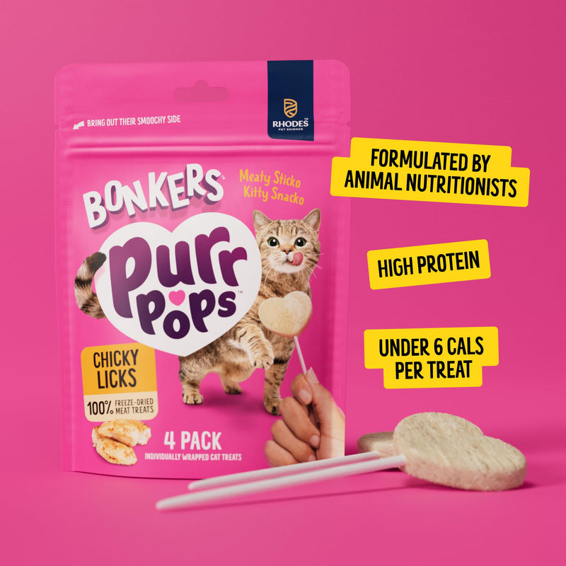 BONKERS Purrpops, Freeze Dried Chicken Flavored Lollipop Cat Treats, 13 x 4 pack, 52 Lolipops
