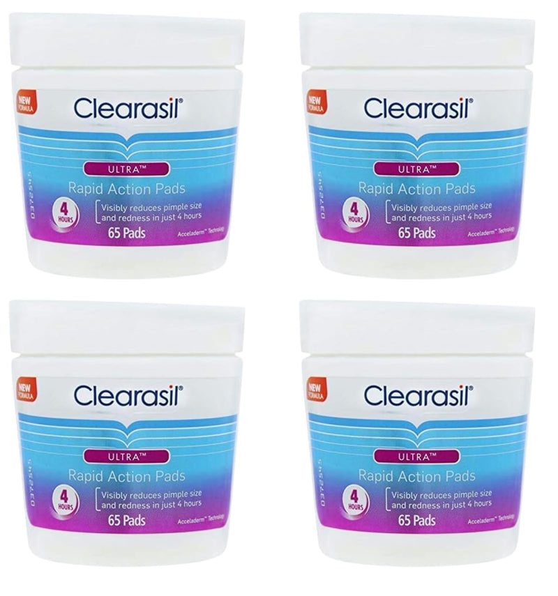 Clearsil 4-In-1Ultra Rapid Action Face Wipe Pads 65, For Acne Prone Skin, Unblock Pores, Dermatologist tested, Everyday Spot Prevention, 65's (Pack Of 4) cleanse, exfoliates, helps clear spots fast