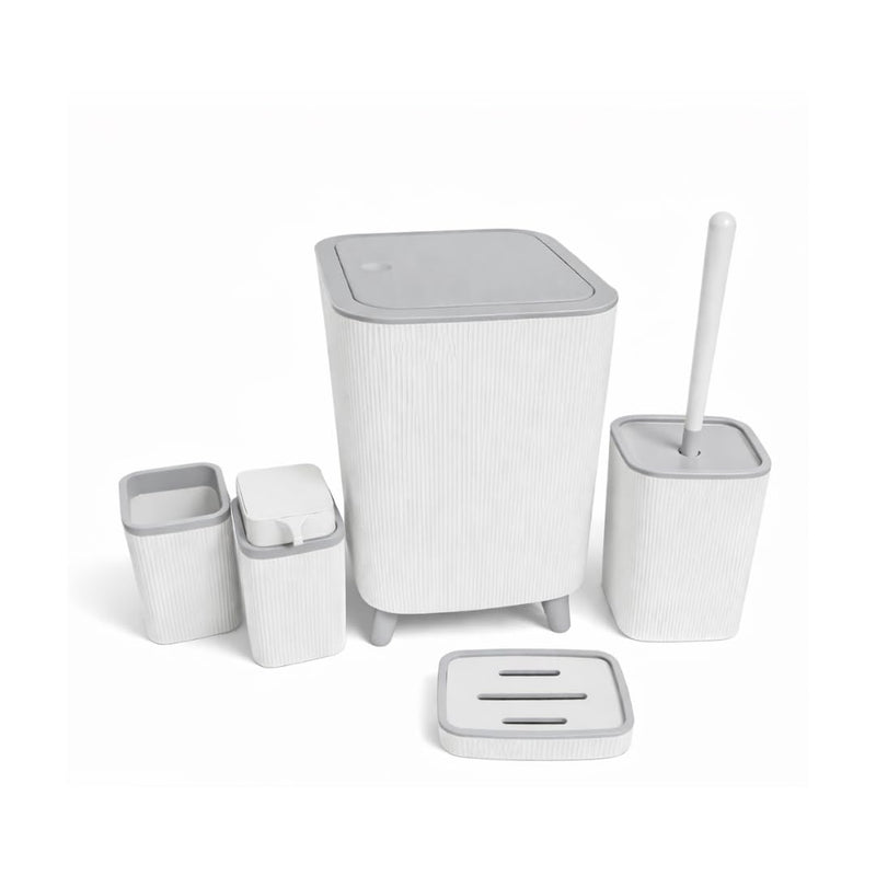 Premium Quality 5-Piece Modern Bathroom Accessories Set, Includes Waste Bin, Toilet Brush with Holder, Toothbrush Holder, Soap Dispenser, Soap Dish