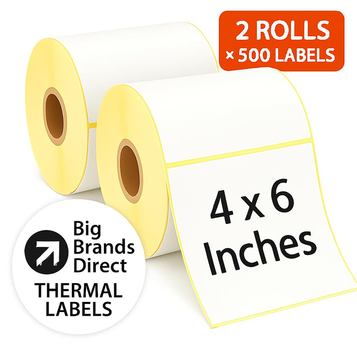 BIG BRANDS DIRECT Thermal Labels, 101.6 x 152.4 mm (4 x 6 inch), Self-Adhesive, 500 Labels, 1 Rolls, Printer Compatible for for Zebra, MUNBYN Printers