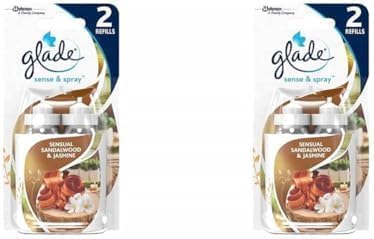 Glade Sense & Spray Air Freshener Refill, Motion Activated Automatic Room Spray and Odour Eliminator for Home, Sandalwood & Jasmine, Duo Pack (2 x 18ml)