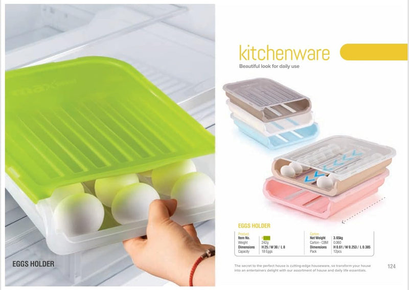 Durable Plastic Egg Tray Organizer - Holds 18 Eggs, Stackable Design for Fridge Storage