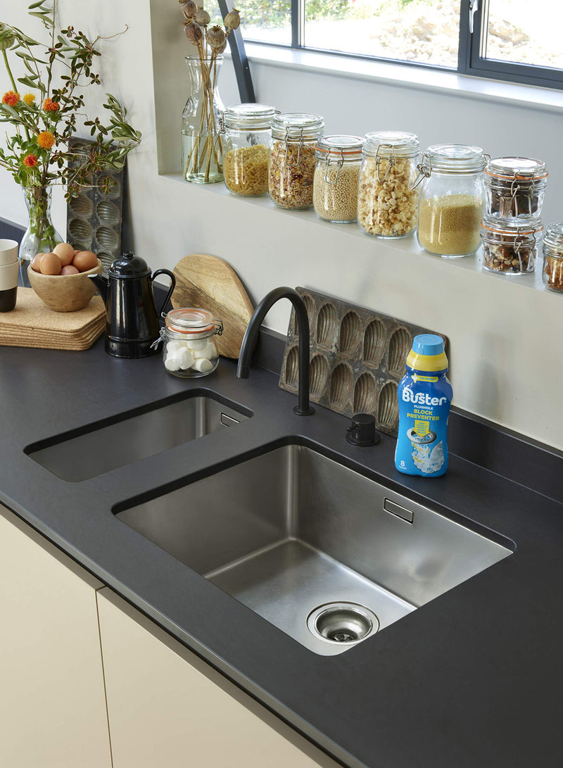 Buster Plughole Block Preventer, 500ml - Prevent Blockages in Bathrooms and Kitchens and Deep Clean to Protect Against Build-Up-For Use in All Plugholes, Pipes and Overflows