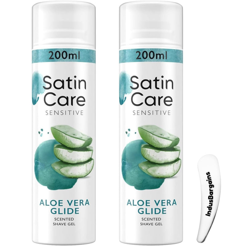 Satin Care Sensitive Aloe Vera Glide Shaving Gel for Women with Cosmetic Spatula, 2 x 200ml Twin Pack – Moisturising Shave Gel for Smooth, Irritation-Free Shave on Legs & Body