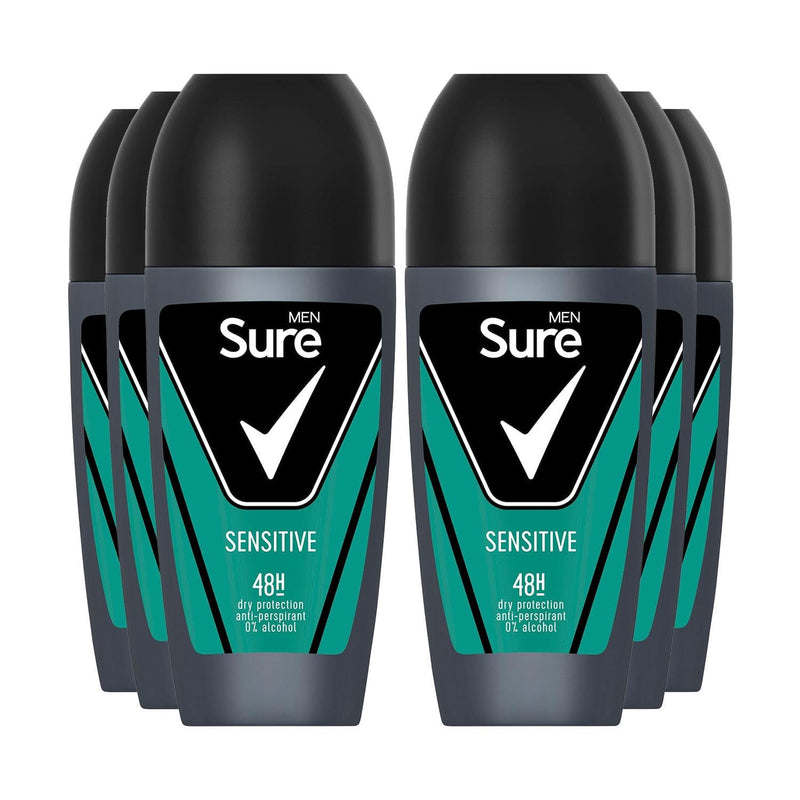 Sure Antiperspirant Roll On Sensitive 48H Sweat and Odour Protection Roll On with Sandalwood, Patchouli and Vanilla Fragrance Deodorant for Men, 50ml
