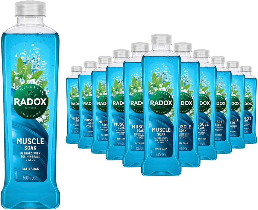 Radox Mineral Therapy Muscle Bath Soak Bubble Bath 500 ml, Bulk Buy (Pack of 12, Sage and Sea Minerals)