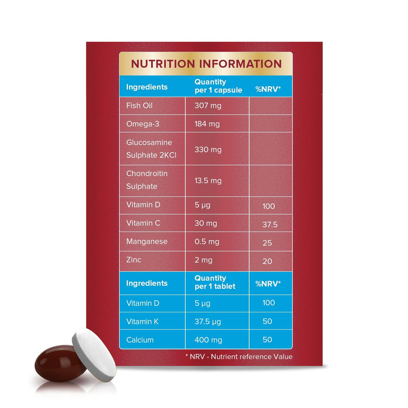Seven Seas JointCare Plus Calcium, with Omega-3, Glucosamine, Chondroitin, Vitamins C, D and K, Manganese and Zinc, Food Supplements, 30-Day Pack
