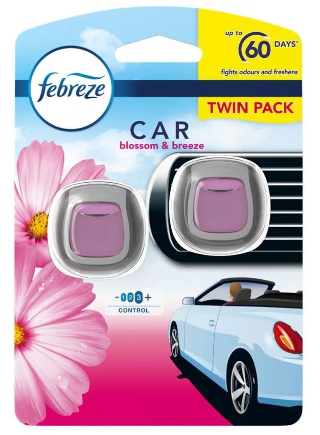 Febreze Car Air Freshener Economy Twin Pack Blossom and Breeze Clip-on Car Vent Air Freshener
