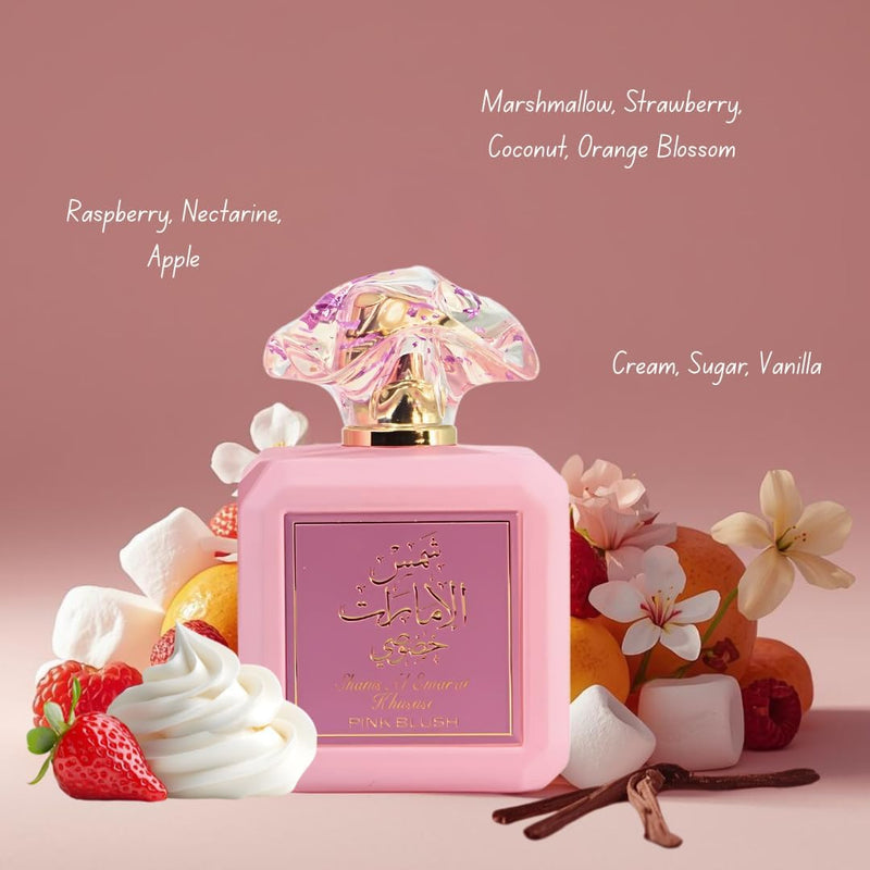 Ard al Zaafaran Pink Blush Shams Al Emarat Khususi, Marshmallow Blush Perfume For Women, Eau de Parfum - 100 ML (3.4 OZ) Romantic & Sweet Arabian Perfume - A Captivating Scent wrapped in Pink Bottle