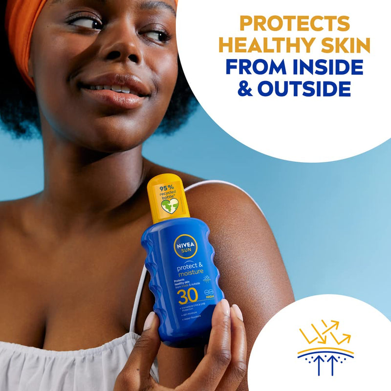 NIVEA SUN Protect & Moisture Sun Spray SPF 15 Moisturising Suncream Spray with SPF 15 Highly Effective Sunscreen Providing Immediate Effective UVA + UVB Protection