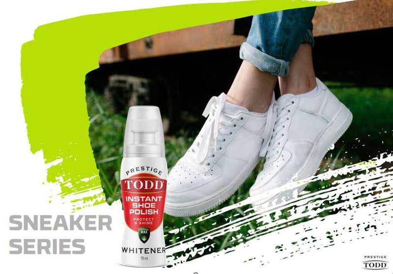 TODD Prestige Premium Sneaker and Shoe Whitener | 75ml - Super White | White Colour Restorer for Sneaker, Trainers, Canvas & Leather Shoes | 75ml Bottle with Sponge