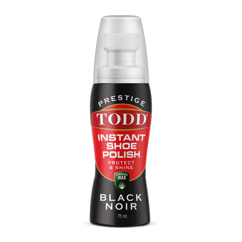 TODD Prestige Liquid Shoe Polish Black with Carnauba Wax | Instant Shine and Protect for Shoes, Boots, Bags | 75ml Bottle with Sponge