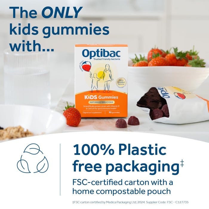 Optibac Probiotics Kids Gummies - Kids Probiotic with Vitamin D & Calcium for Immune System Support & Gut Health with 2 Billion Bacterial Cultures - 60 Vegan Gummies