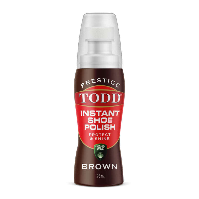 TODD PRESTIGELiquid Shoe Polish Brown with Carnauba Wax | Instant Shine and Protect for Shoes, Boots, Bags | 75ml Bottle with Sponge