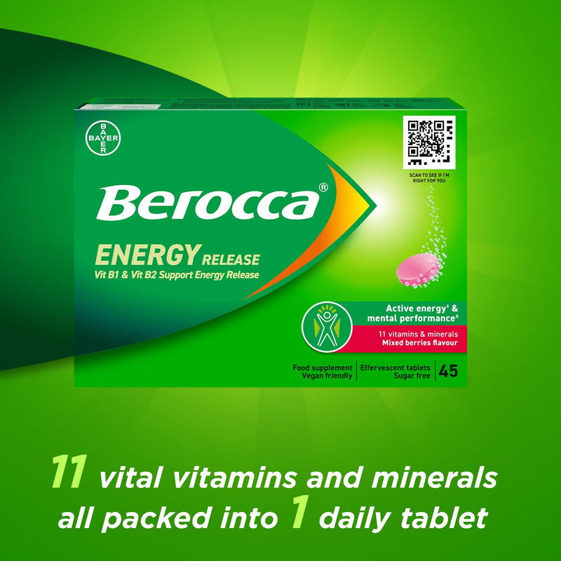 Berocca Vitamin C Effervescent Tablets, Mixed Berries Flavour, 45 Tablets