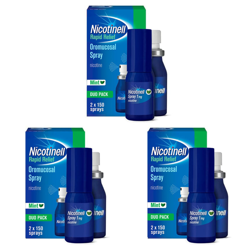Nicotinell Nicotine Mouthspray 1mg, Fresh Mint Flavour (2 x 150 Sprays), Quit Smoking or Vaping Aid – Fast Craving Relief in 30 Seconds, Lasts up to 2 Hours.