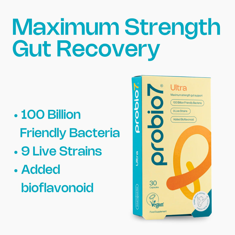 Probio 7 Ultra | 9 Live Strains | 100 Billion CFU, Saccharomyces boulardii & Bioflavanoid | Gut Health Supplements, Probiotics for Gut Health