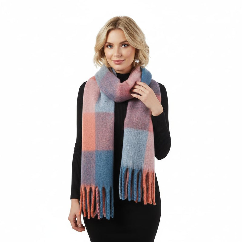 Big Brands Direct Premium Quality Women’s Furry Soft Rainbow Scarf Oversized Warm Winter Shawl with Multicolour Checks Ultra Cozy, Lightweight & Stylish Cold-Weather Wrap for Ladies