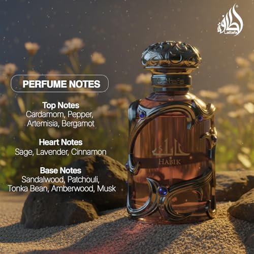 Habik for Men by Lattafa Eau de Parfum 100ml – Spicy Woody Long Lasting Scent – Modern Masculine Fragrance with Cardamom Lavender Amberwood Luxury Arabic Perfume for Him