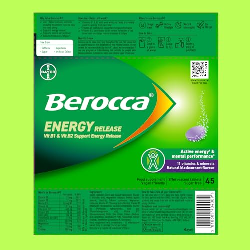 Berocca Vitamin C Effervescent Tablets, Blackcurrant Flavour, 45 Tablets