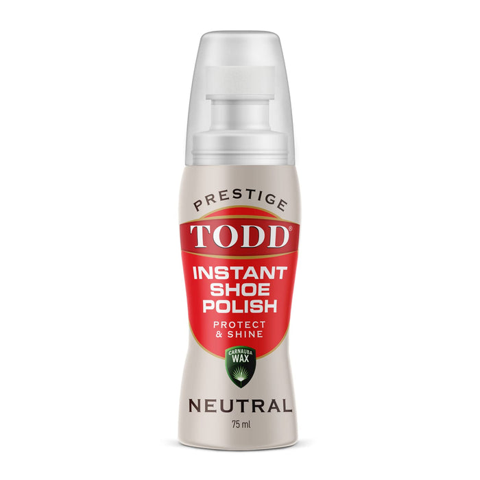 TODD PRESTIGE LIQUID SHOE POLISH NEUTRAL with Carnauba Wax | Instant Shine and Protect for Shoes, Boots, Bags | 75ml Bottle with Sponge