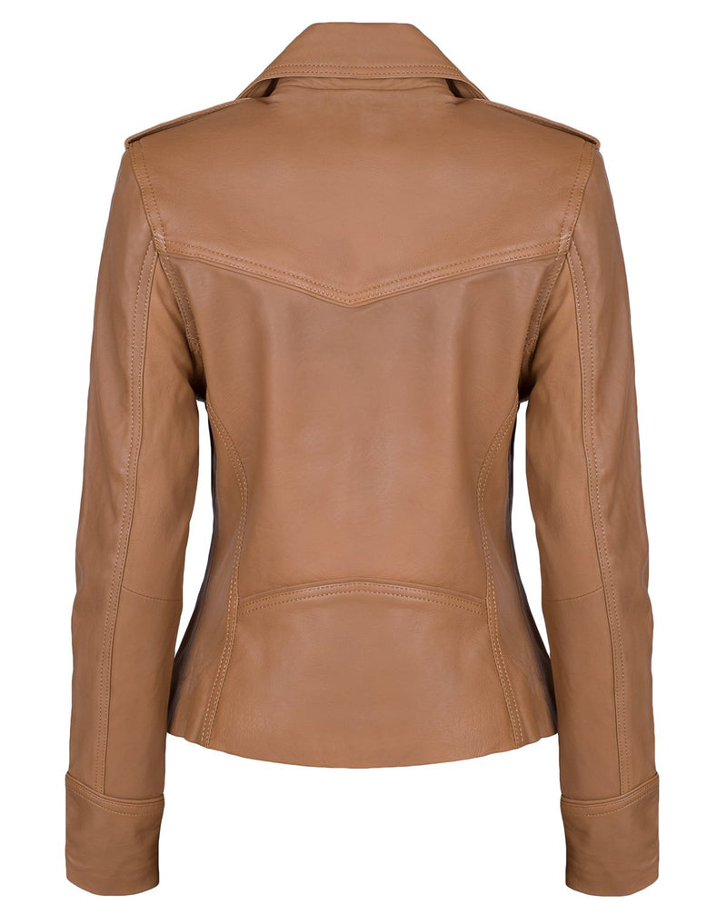 Mc Murray Ladies Real Leather Tan Biker Fashion Jacket UK Size 8-18