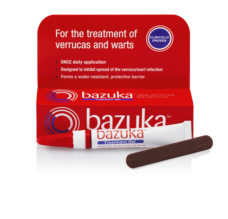 Bazuka Treatment Gel For Effective, Pain-Free Treatment and Removal of Verrucas and Warts. With Emery Board, 6g