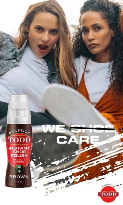 TODD PRESTIGELiquid Shoe Polish Brown with Carnauba Wax | Instant Shine and Protect for Shoes, Boots, Bags | 75ml Bottle with Sponge
