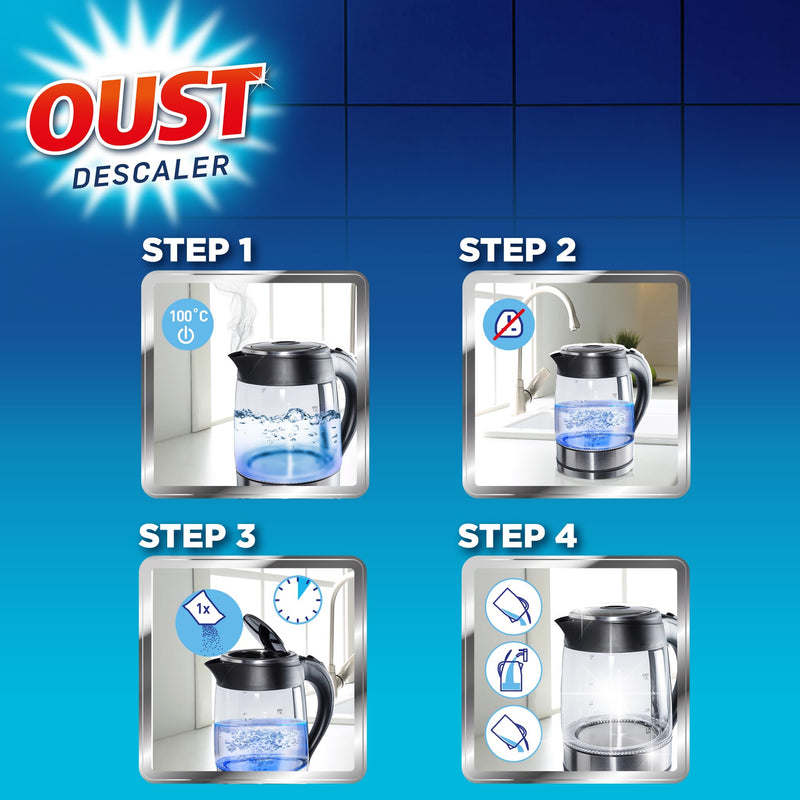 Oust Powerful All Purpose Descaler, Limescale Remover – Ideal for Kettles, Coffee Machines, Irons and Shower Heads, 3 Sachets x 6 (18 Sachets Total)