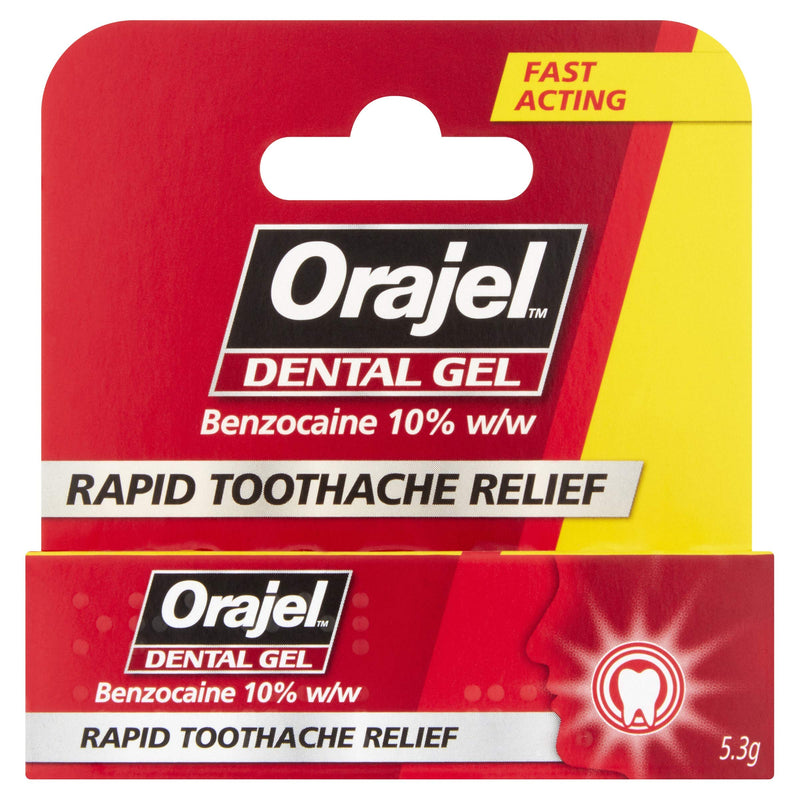 Orajel Dental Gel for Rapid Toothache Pain Relief for Adults, Contains Benzocaine 10% w/w, Targeted Oral Gel for Fast-Acting Dental Pain Relief Formula, 5.3g