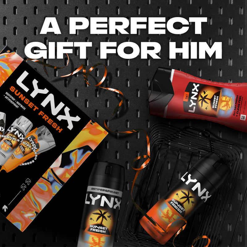 Lynx Sunset Fresh Trio Gift Set with a body spray, a body wash and an anti-perspirant perfect for any occasion 3 piece