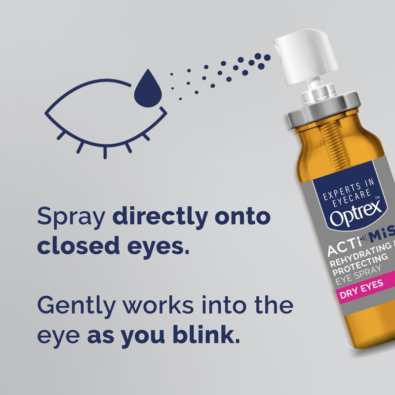 Optrex Actimist, Dry Eyes, 10ml, Rehydrating & Protecting Eye Spray ,Instant, Long-Lasting relief, Dual Action Relief For Tired, Dry Eyes, Treatment For Discomfort And Fatigue, Easy to Apply