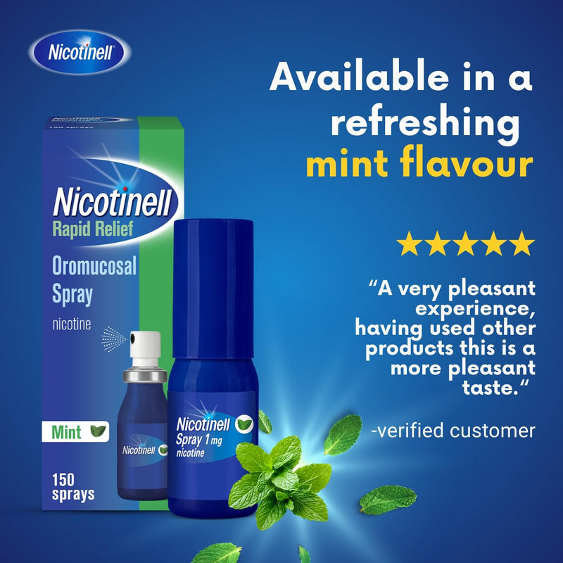 Nicotinell Nicotine Mouthspray 1mg, Fresh Mint Flavour (1 x 150 Sprays), Quit Smoking or Vaping Aid – Starts Reducing Cravings in 30 Seconds, Lasts up to 2 Hours