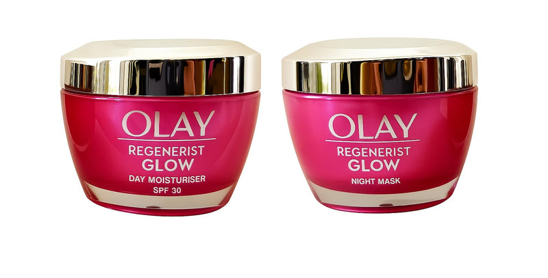 Olay Regenerist Glow Duo Complete Care Day & Night | SPF 30 Day Moisturiser & Overnight Night Mask – Radiant Skin Set (2 x 50ml)
