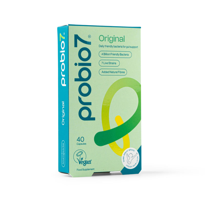 Probio7 Original | Vegan Approved | with 4 Billion CFU, 7 Live Bacterial Strains + 2 Types of Natural Fibre | Digestive Health Supplements, Probiotics for Gut Health