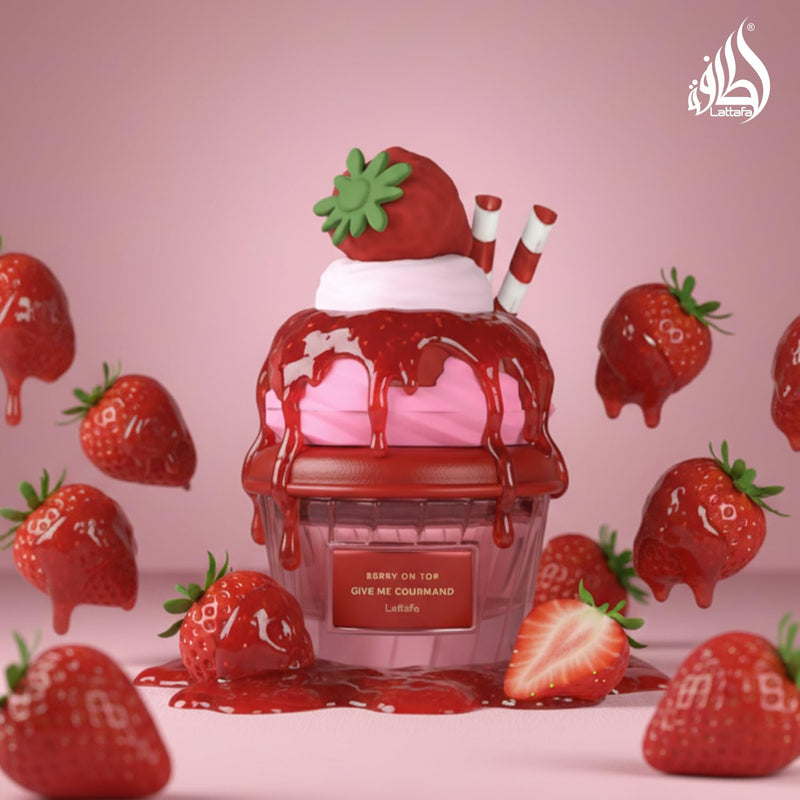 Lattafa Berry On Top Eau de Parfum, Give Me Gourmand Collection - Fruity Berry & Vanilla Cream Scent, Spray Form, Unisex Perfume 75ml