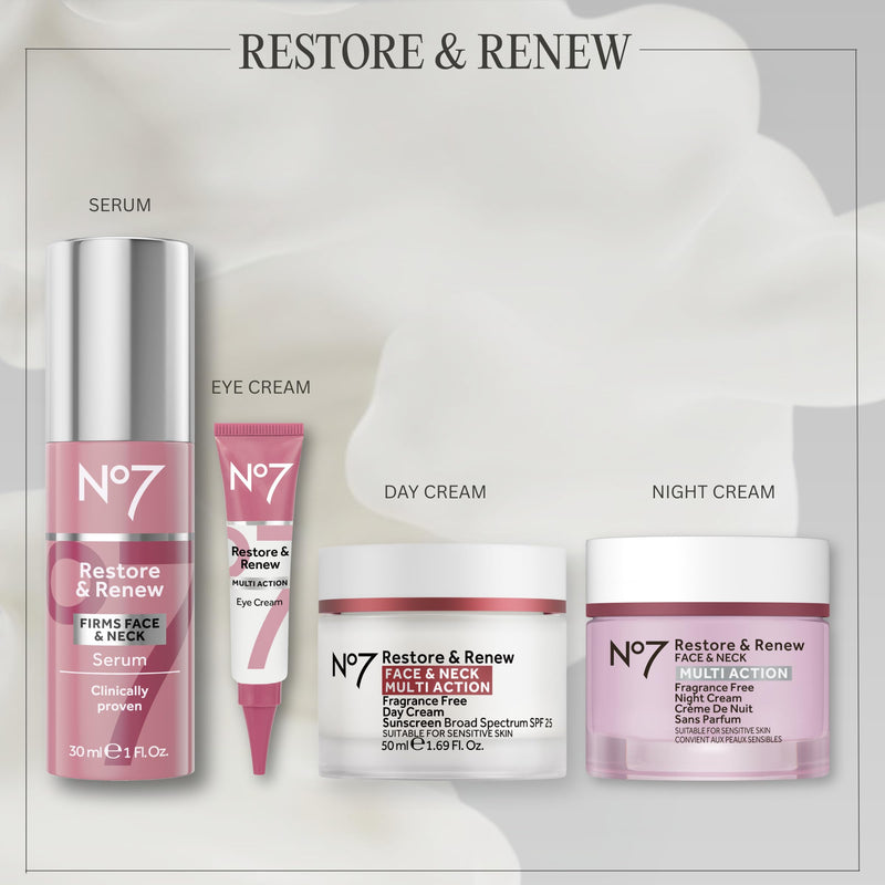No7 Restore & Renew Multi Action Face & Neck Night Cream - Collagen Peptide Anti Aging Face Cream - Hydrating Hyaluronic Acid + Skin Firming Fragrance Free (50ml)
