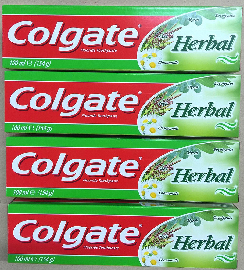 Colgate Herbal Toothpaste - Multipack of 4 Pack Toothpaste With Eucalyptus, Myrrh, Camomile and Sage - Bulk Fluoride Tooth Paste Gel For Gum Disease - 100ml