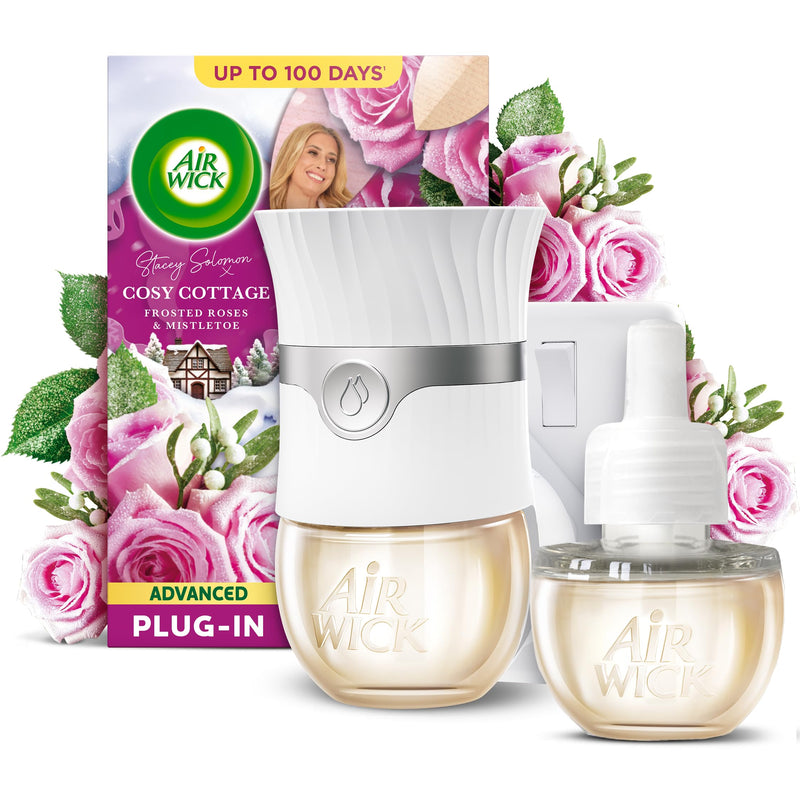 Air Wick Cosy Cottage, Frosted Roses and Mistletoe Advanced Electrical Plug-In Kit, 19ml, Lasts for up to 100 days