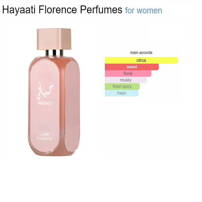 Hayaati Florence Perfume For Women - Arabian UAE Luxury Fragrance - Citrus, Sweet, Floral Scent - Eau De Parfume 100ml