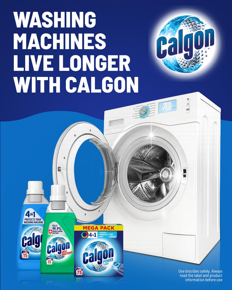 Calgon 4-in-1 Washing Machine Cleaner and Water Softener Gel 750 ml, Pack of 4, Removes Limescale, Residue, Dirt, Rust & Malodours, Deep Clean