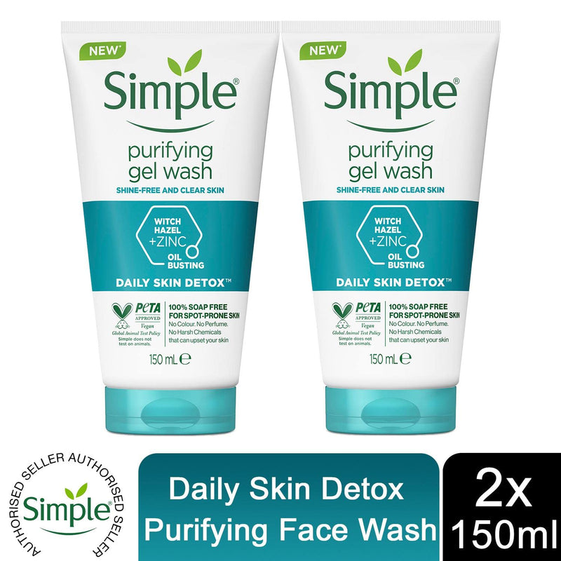 Simple Daily Skin Detox Purifying Facial Wash, 150ml 2 Pack