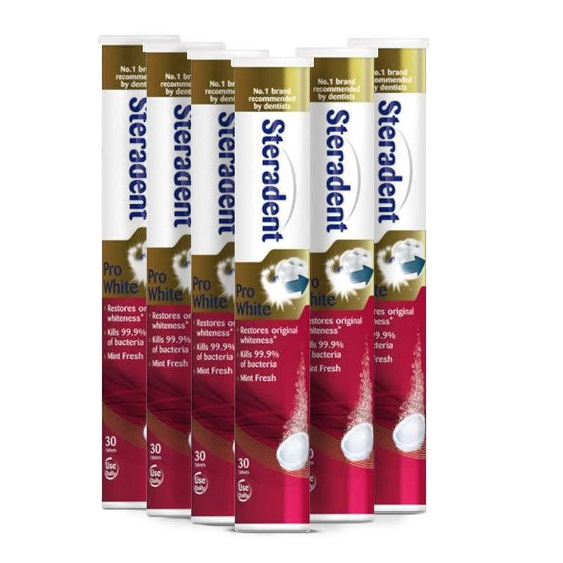 Steradent SIX PACKS of Pro White Denture Cleanser 30 Tablets by
