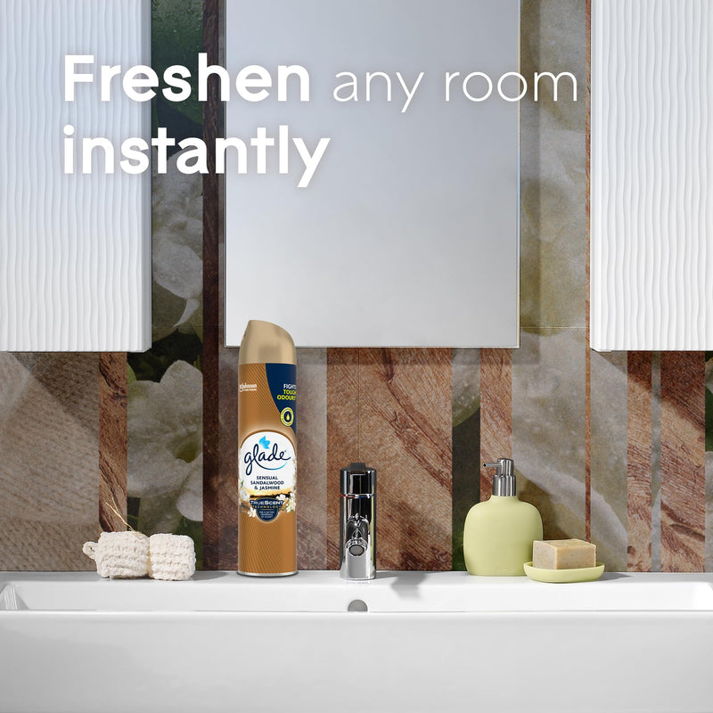 Glade Air Freshener, Aerosol Room Spray, Sandalwood & Jasmine, Pack of 12 (12 x 300ml)