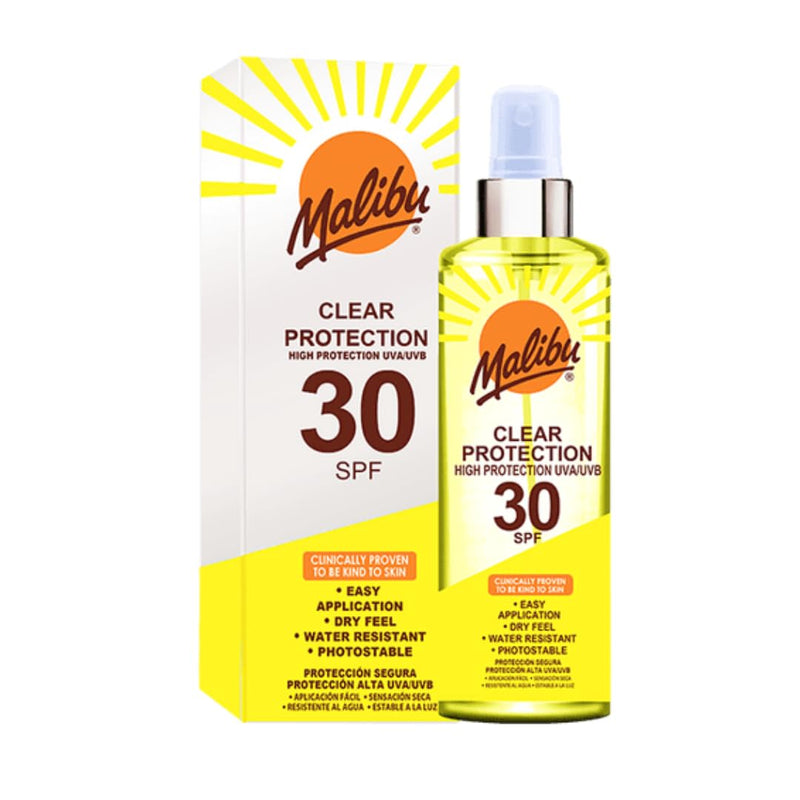 Malibu Sun Clear Spray Sunscreen, High Protection, Dry Feel, Water Resistant, 250ml