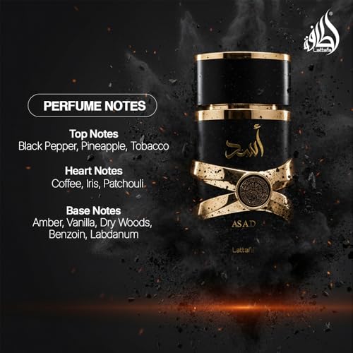 Lattafa Asad Premium Perfume Refreshing Oud and Musk Fragrances Eau De Parfum 100 ml Perfume for Unisex (Pack of 1), 100 ml (Pack of 1)